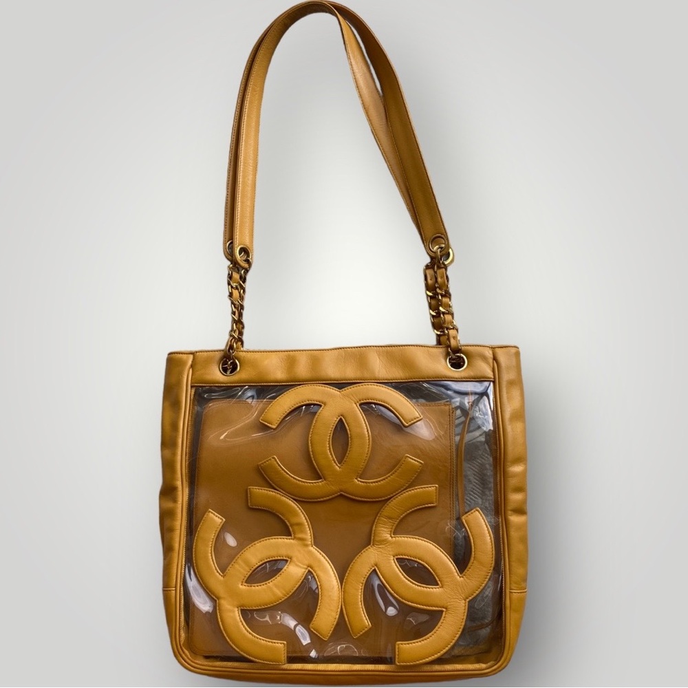 Chanel Clear Tri CC Logo Mustard Yellow Tote Bag π― - Picture 1 of 13